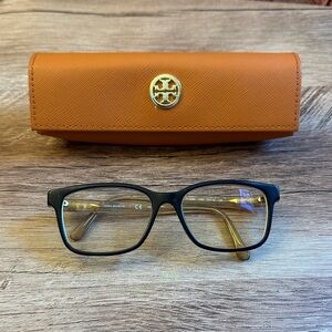 Tory Burch Blue Prescription Glasses with Orange Case. Transitions + Multi-focal